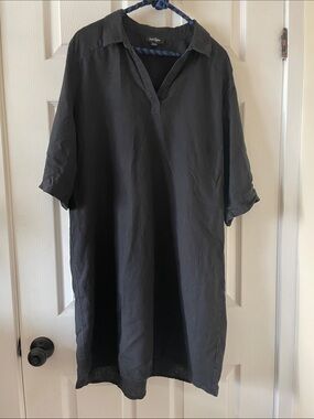 Lord & Taylor black linen collared dress tunic minimalist